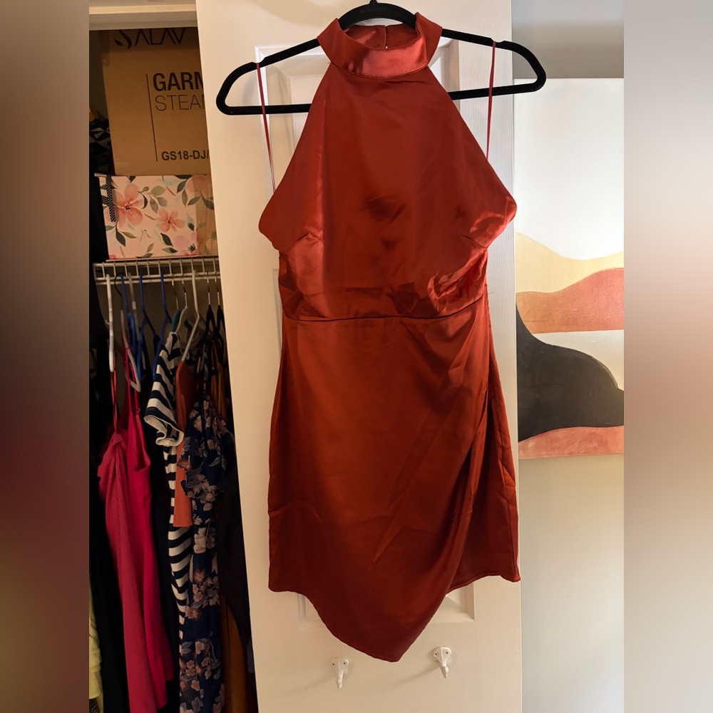 Elegant Rust Halter Dress